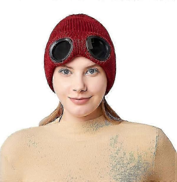 Unisex Mössa med Glasögon Stickad Varm Vintermössa wine red