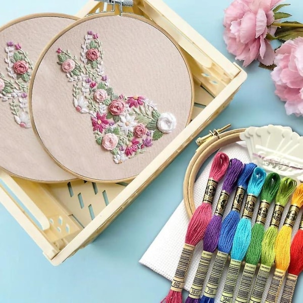 Bunny in Bloom Påskbroderikit, 2024 Nya Påskkanin i Blom Broderikit för Nybörjare, DIY Hand Broderad Påsk Korsstygn Stjärna