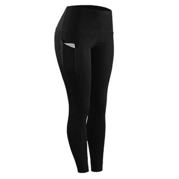 Kvinner Casual Slim Fit Vanlige Leggings med høy midje Sport Yoga Ankellengde bukser med lommer Black S