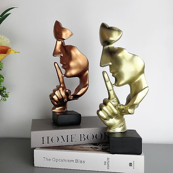 Tystnad är guld Staty, Resin Abstrakt Skulptur Modern Konstfigurer Tysta Män Statyer Carving Skulpturer (svart)