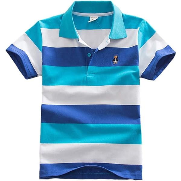 Pojkar Kortärmad pikétröja Sommarrandig T-shirt Lapel Bomullströjor för barn 1-13 år Stripe5 24