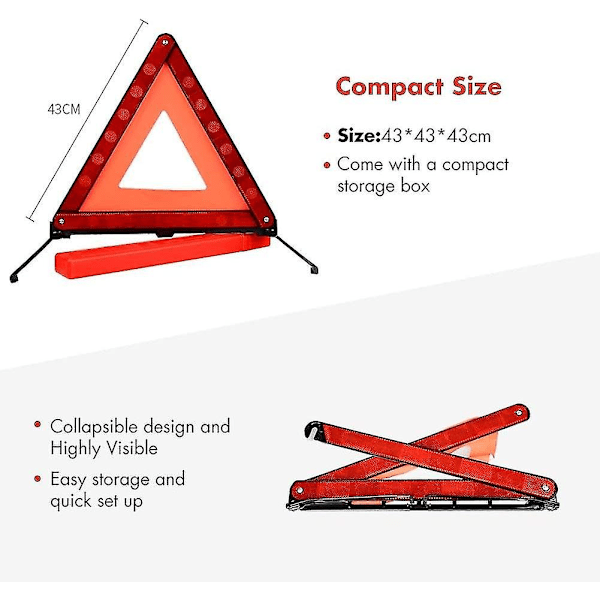 Varnings trianglar för bil, säker parkeringsskylt triangel reflekterande varningsplatta bil säkerhetskit (43cm)
