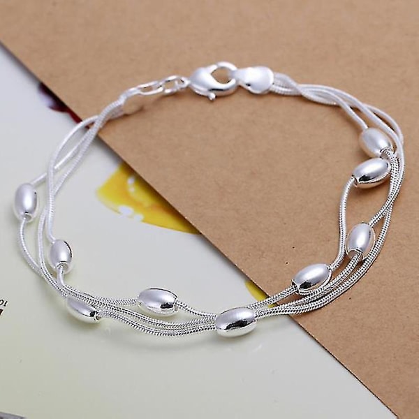 Nye mode smykker 925 Sterling sølv tre linje lys perle kæde armbånd til kvinder gave