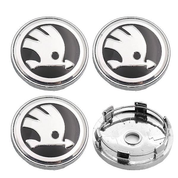 4 stk./sæt 60mm Hjulnav Centerkapsel Sort Sølv Pil Logo Badge Dæksel 6 Klips Til Skoda Octavia Superb Rapid Kodiaq Karoq Kamiq