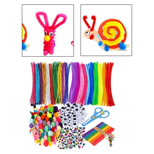 Ompelusarja lapsille – taide- ja askartelupakkaus, joka sisältää väritikkuja, pom pommia, saksia, silmiä ja paljon muuta – upeita lahjoja lapsille