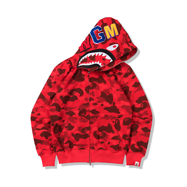 Bape Hoodie Shark Outh Ape Camouflage Print Full Zip Bomullsjacka Lake Blue L