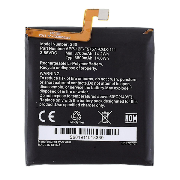 For Cat S60 3.85V 3700mAh Li-ion Polymer Batteri Udskiftning Del (Encode: APP-12F-F5757I-CGX-111)