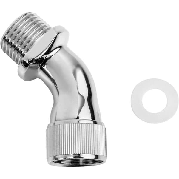 Albue til brusehoved. Vinklet fitting til brusehoveder. Indvendige og udvendige gevind. Forkromet messing