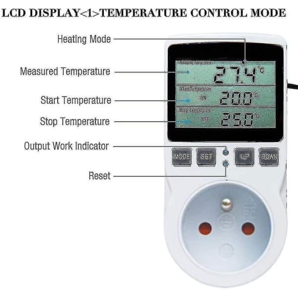 Digital / Varme- og kjøletermostat Socket LCD Temperaturkontroller, 230v for Drivhus Temperaturkontroller / Terrarium Termostat (Socket)
