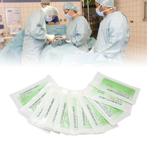 12 övningssuturer, individuellt förpackade, nylon, med böjd nål 4/0