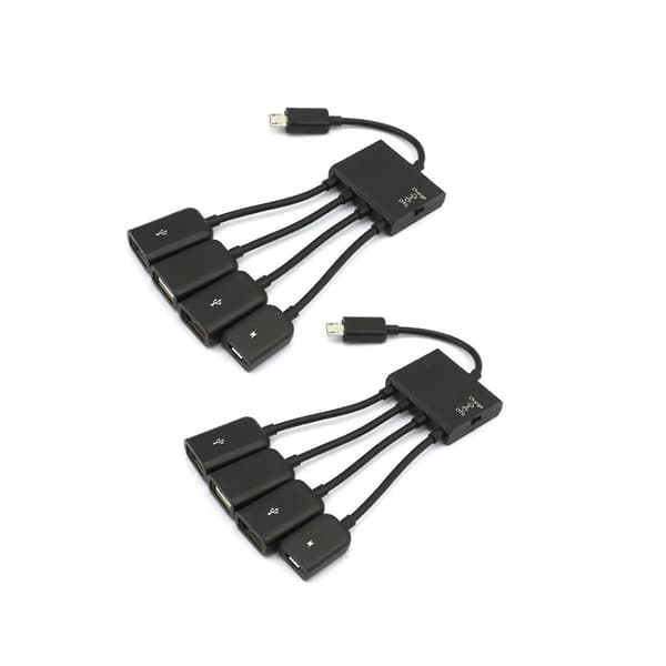 2 stk 4-ports USB OTG Hub-kabelkontakt Splitter Adapter for Android Datamaskin PC Strømlading