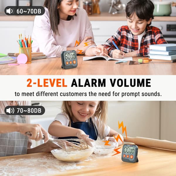 Digital kökstimer, utrustad med en stor LCD-skärm, stor digital larmvolym och justerbar timer.