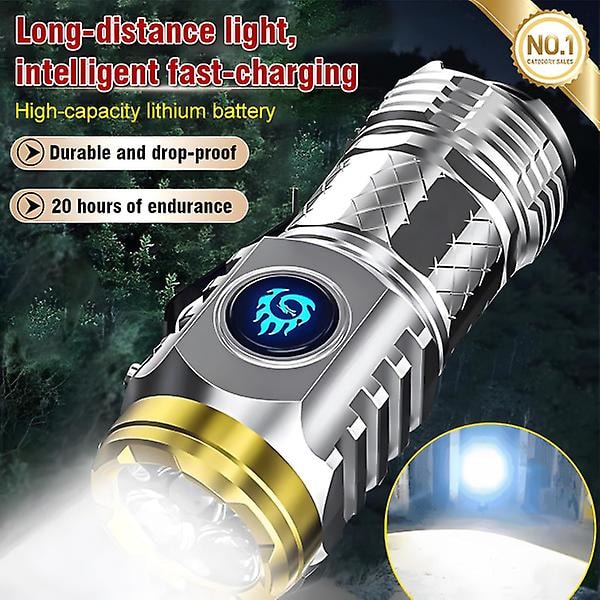 Treøjet Monster Mini Lommelygte - Genopladelig Lommelygte med Høj Lumen - Super Lysstærk 9000 Lumen LED Lommelygte - 5 Tilstande, 10 Timers Driftstid Sort