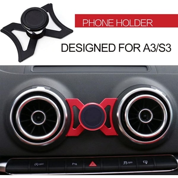 Magnetisk telefonholder for Audi A3 8V S3 8P, bilholder for luftventil, egnet for smarttelefoner og GPS, med bil, 360° justerbar visningsvinkel, svart