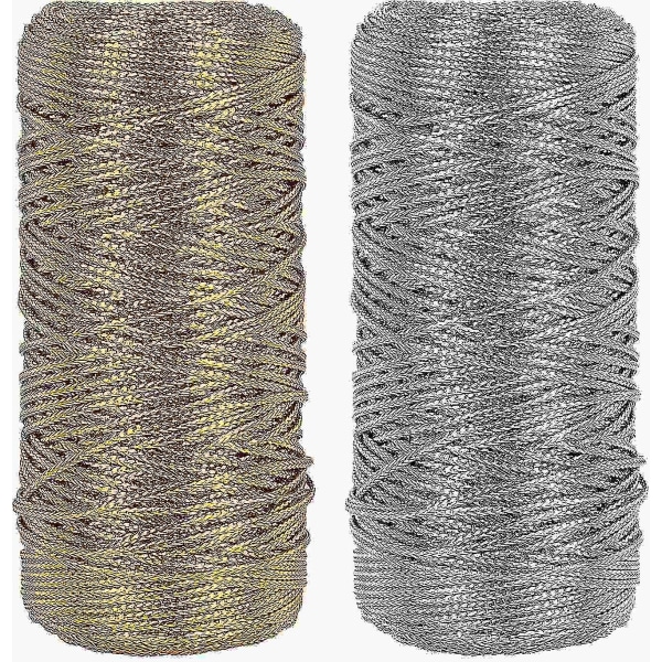 218 Yard 1,5 mm Guld och Silver Metalltråd Sladd Glitter String Sträckfri Sparkle Tråd