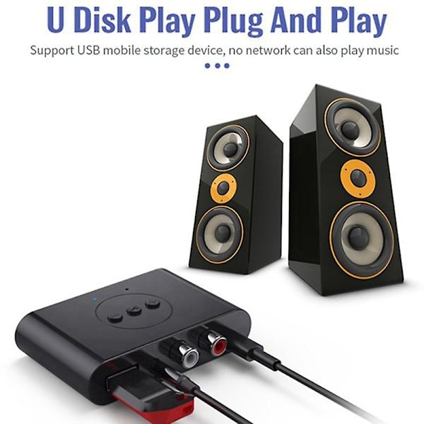 Bluetooth 5.2 Ljudmottagare USB-minne RCA 3.5mm Aux USB Stereo Musik Trådlös Adapter med Mikrofon