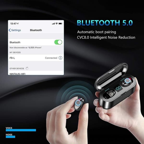 F9 Tws 5.0 True Wireless Hörlurar Ipx7 Vattentäta Touch Bluetooth Hörlurar
