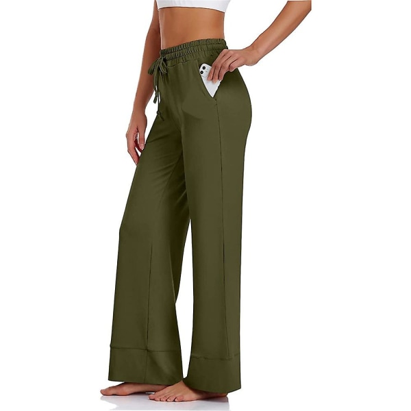 Yogabyxor med elastisk midja för kvinnor Casual byxor Army Green S