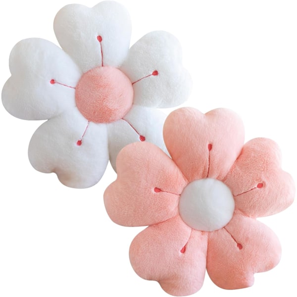 2 stk. Blomsterformede Puder 35cm - Søde Tusindfryd Hynder, Gulvpuder, Preppy Æstetisk Hjem Soveværelse Indretning (Hvid+Pink)