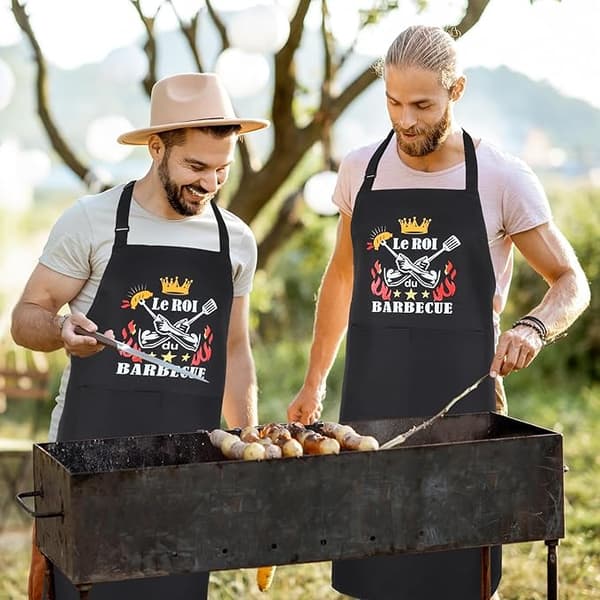 BBQ-forkle for menn, kjøkkenforkle for menn, justerbart vanntett svart personlig BBQ-forkle