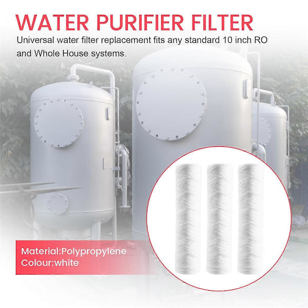3-pak vandrenser 10 tommer trådviklet filter 5 mikron PP bomuldsfilter sedimentfilter