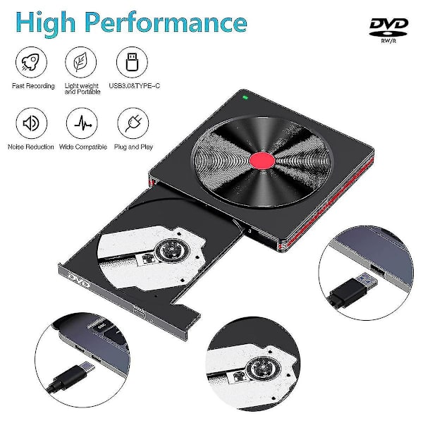 Extern CD/DVD-enhet, USB 3.0 DVD/CD-ROM-läsare, skrivare, brännare för bärbar dator, stationär dator, Windows 11/10/8