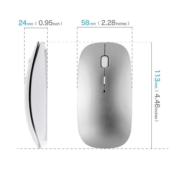 Oppladbar Bluetooth-mus for bærbar PC/ipad/iphone/mac - Noiseless Mini Wireless Mouse