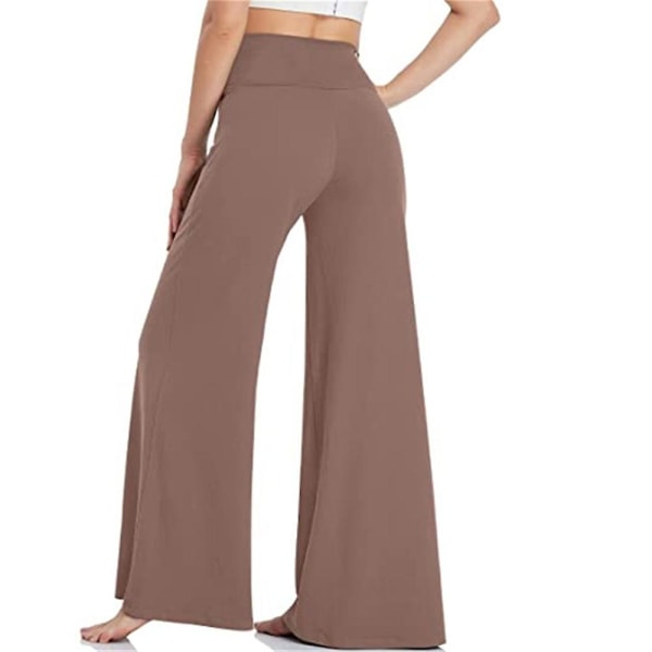 Kvinner Elastiske Løse Yoga Bukser Uformelle Lange bukser med brede ben Coffee 2XL