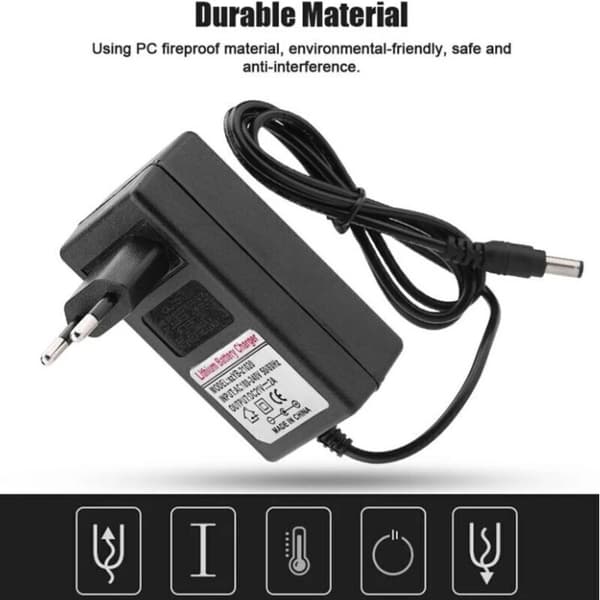 Sikker opladningsstrømadapter AC 100-240V DC 21V 2A til lithium-ion-batterier. EU-stik. Erstatning