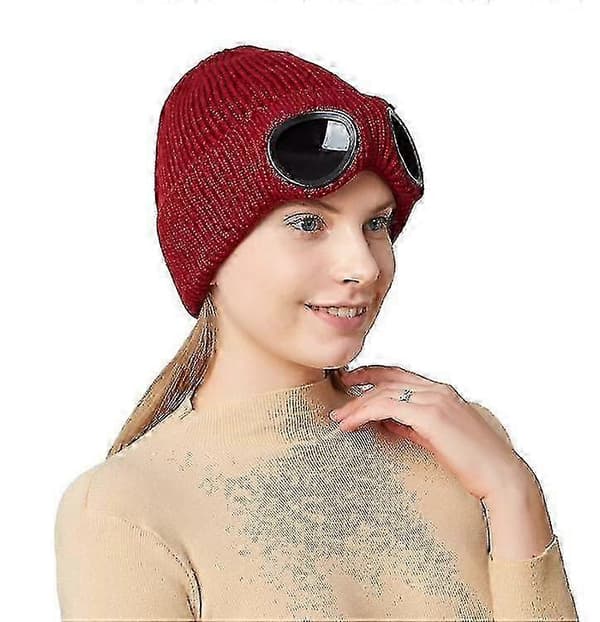 Unisex Mössa med Glasögon Stickad Varm Vintermössa wine red