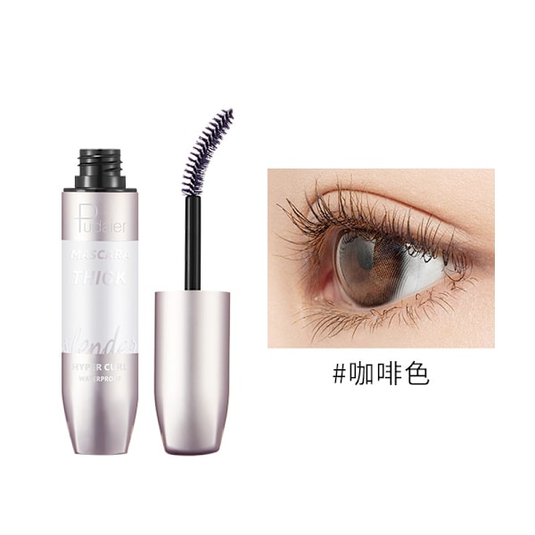Pudaier tjock böjande mascara vattentät långvarig kladdfri naturlig silikonborste 4D mascara Brown 8g