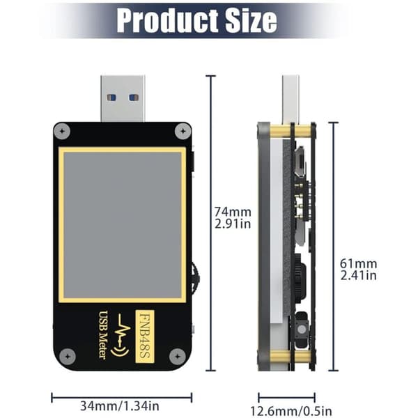 FNB48 PD USB Spenningstester - USB 3.0 Voltmeter - 4-24V 6.5A DC Spennings- og Strømtaster - USB-C Multimeter - PPS - Hurtiglading