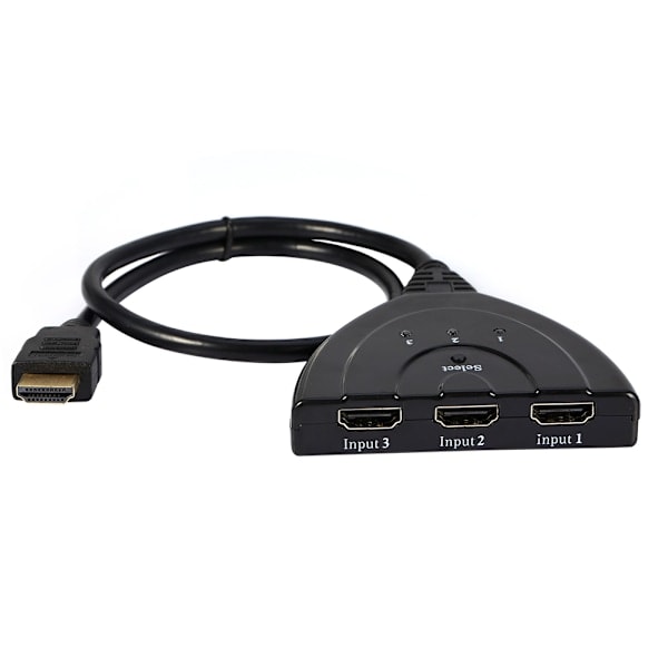 Svart 3 Port HDMI Multi-Monitor Auto Switching Hub Box Splitter 1080P HDTV Adapter