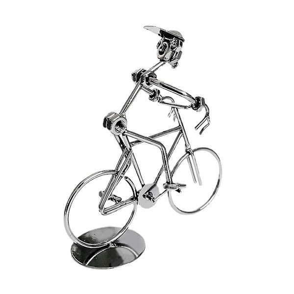Retro Cyklister Modell Järnkonst Metallcykel Ornament En Man Som Cyklar Staty Figur för Hemmet