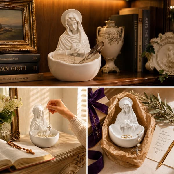 Jomfru Maria Rosenkransholder Katolsk, Elegant Jomfru Maria Statue