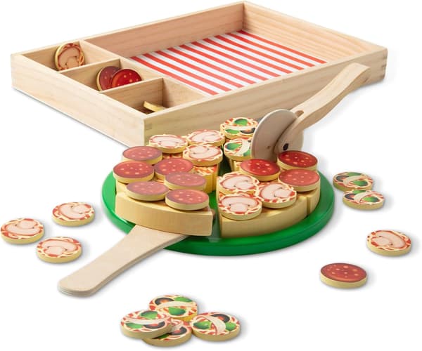 Träpizza träleksaker rollspel barnmatleksaker för 3 år och uppåt