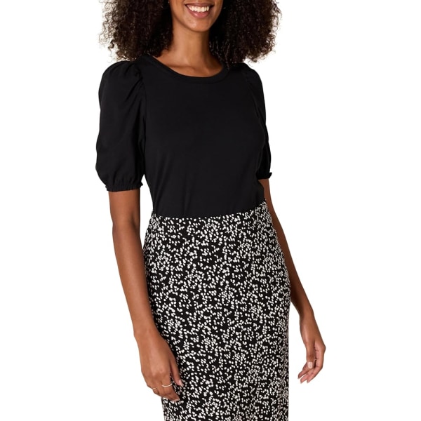 Dame Classic-Fit Puff Kortærmet Rundhals T-skjorte Black L