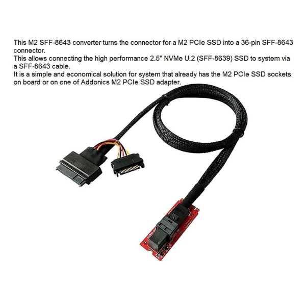 M.2 Pcie 4.0 Gen4 X4 til SFF-8643 Adapterkort for NVMe-minne F.eks. U.2 SSD hastigheten kan nå mer enn 7000 MB/S