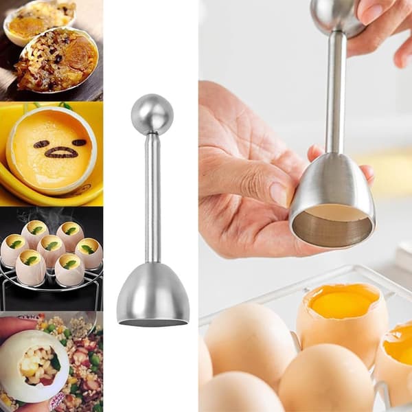 Todelt eggåpnersett i rustfritt stål, eggåpner, bløtkokt eggkutter, kjøkkenverktøy