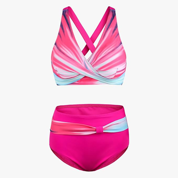 Dame Badetøj Todelt Wrap Bikini Højtaljet Bund Tummy Control Badetøj Vintage Trykt Badetøj pink stripes L