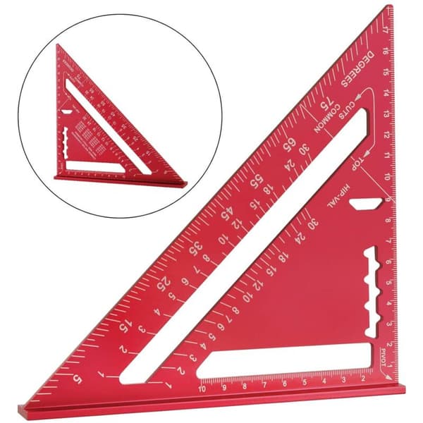 185 mm triangulär linjal (röd metrisk). Vinkelhake. Högprecisions triangulär linjal av aluminiumlegering. Mätverktyg