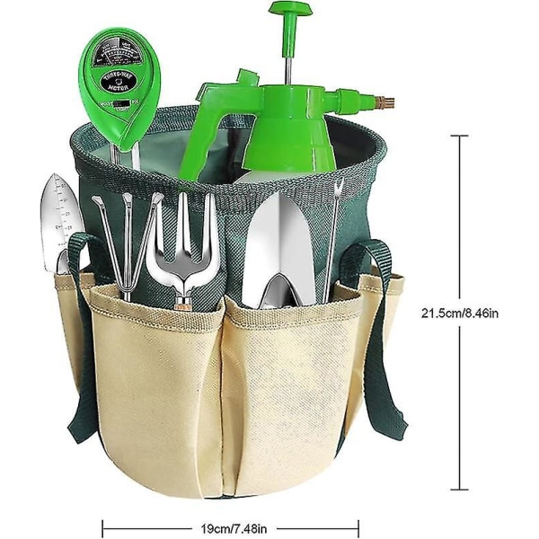 Hageredskapsoppbevaringsveske (grønn) med 6 lommer - hagegaver for kvinner og menn, tøyveske for hageverktøyholder, egnet for innendørs og utendørs