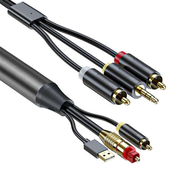 Digital til analog lydkonverteringskabel, digital SPDIF/optisk og koaksial til analog L/R RCA og 3,5 mm AUX stereolydkabel