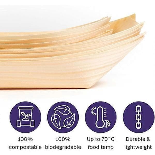 8 tum stora engångstallrikar av bambu, 100-pack - Biologiskt nedbrytbara sushibåtar, serveringsbricka, tallrikar av träpapper