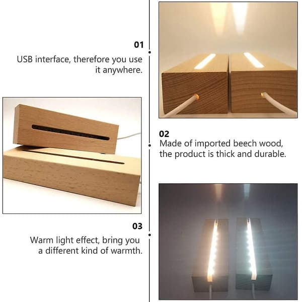 Træ Rektangulær Lys, Træ Led Display Sockel Lys Lampe Stativ Til Akryl, Krystal, Natlys