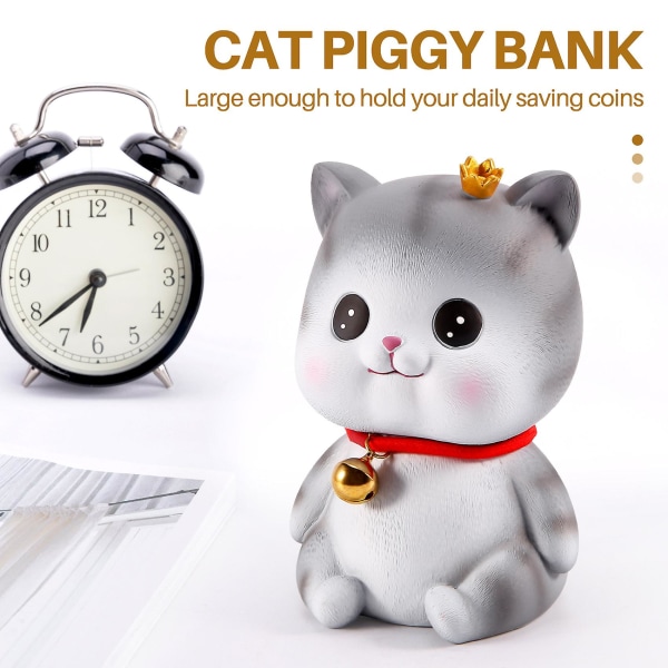 Sød kat Dekorativ sparekasse, hjemmedekoration møntbankpenge Spargris hjælper med at danne rigtige pengevaner, øjne åbne