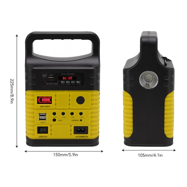 solcellepanelgenerator LED-lys MP3 bluetooth radio mobil lading multifunksjonell bærbar solcellepanelstasjon EU-plugg 250V gul
