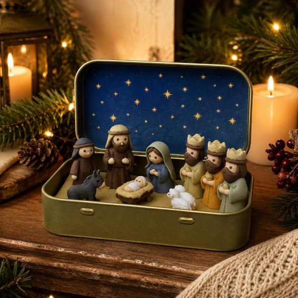 Mini julkrubba i plåtlåda (3D-printad)