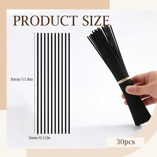 50-pinners aroma diffuserpinner, 30 cm lange, egnet for eteriske oljer og duftdiffusere, svart.
