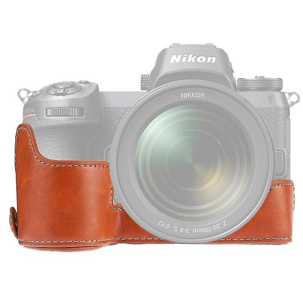 1/4 tommer gevind Pu Læderkamera Half Case Base til Nikon Z6 / Z7 (brun)